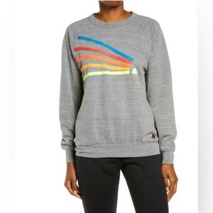 Aviator Nation Gray Sweatshirt with Rainbow Stripes